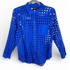 Simply Vera Vera Wang Royal Blue Eyelet Cutout Button Down Shirt & Cami Small
